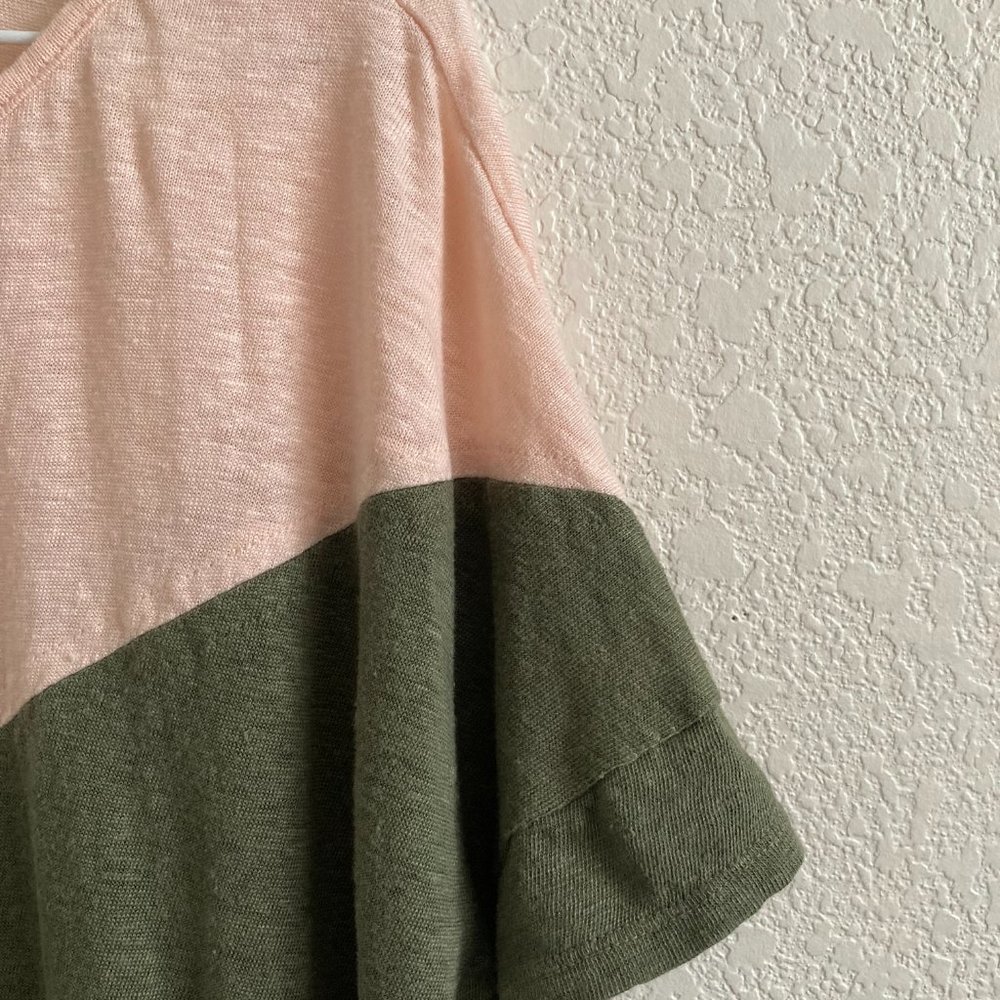 Bordeaux by Anthropology 100% Linen Olive Green & Blush Pink Two Toned Shirt - Picture 6 of 11